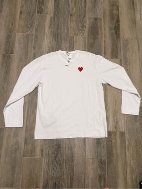 Comme des Garcons PLAY White Long-Sleeve Tee with Red Heart Logo